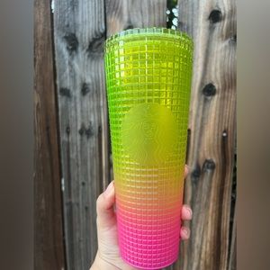 Starbucks Cold Cup Tumbler 24 oz Summer 2022 Lemon Yellow & Pink Gradient